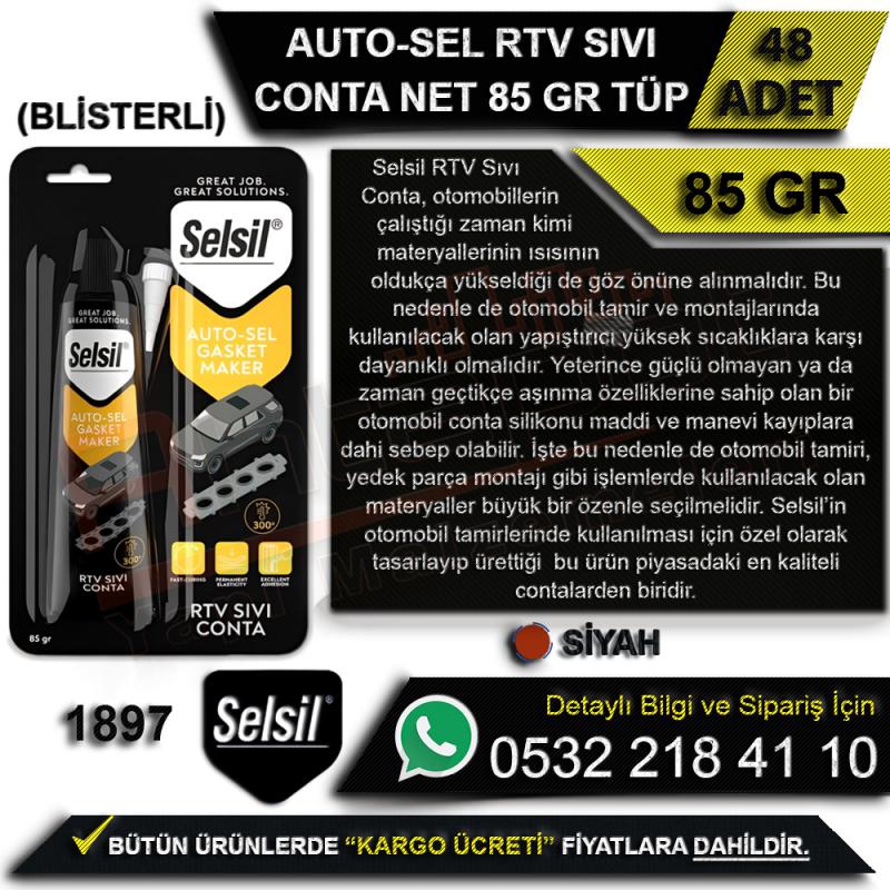 Selsil auto sel rtv sıvı conta 85 gr tüp siyah 48 adet, otomobil tamir montaj için yüksek ısı dayanıklı rtvsilikon sıvı conta ile esnek hızlı kuruma sağlayan toptan koli blisterli paket